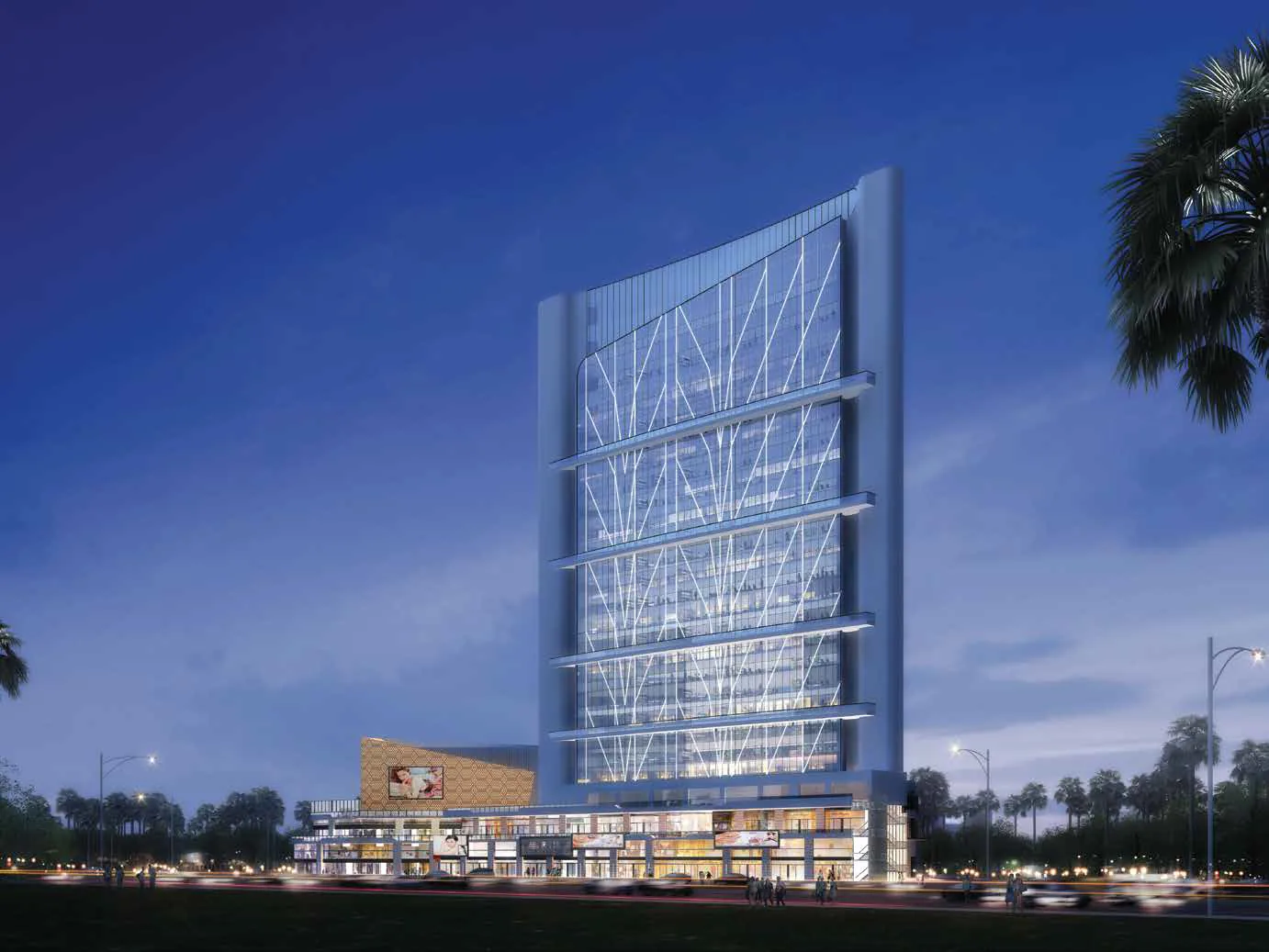 SVH 83 Metro Street in Sector 83, Gurugram at dusk — the Southern Peripheral Road tower housing eCorpIT’s 11th-floor mobile app development office.